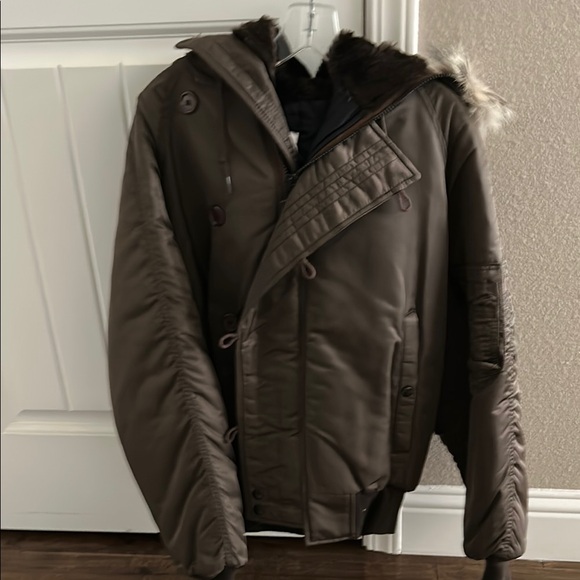 Men's Brown bomber Jacket with Fur Trim (Barney’s NYC) - Picture 2 of 11